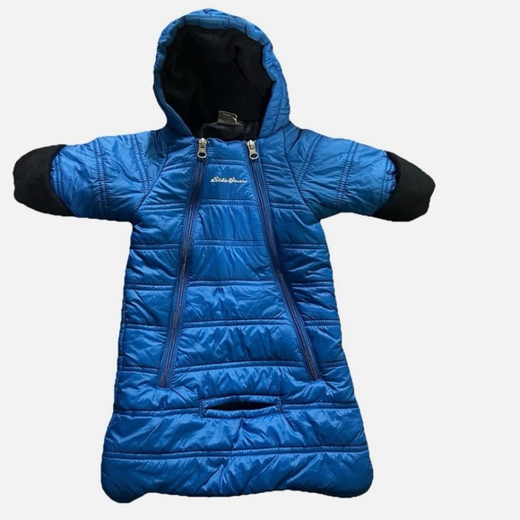 Eddie Bauer Other - Eddie Bauer Blue Quilted Hooded Infant Sleep Sack with Mitts